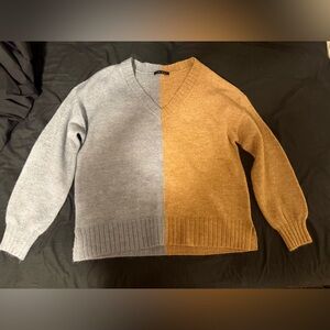 Tribal V-Neck Sweater in Gray and Tan